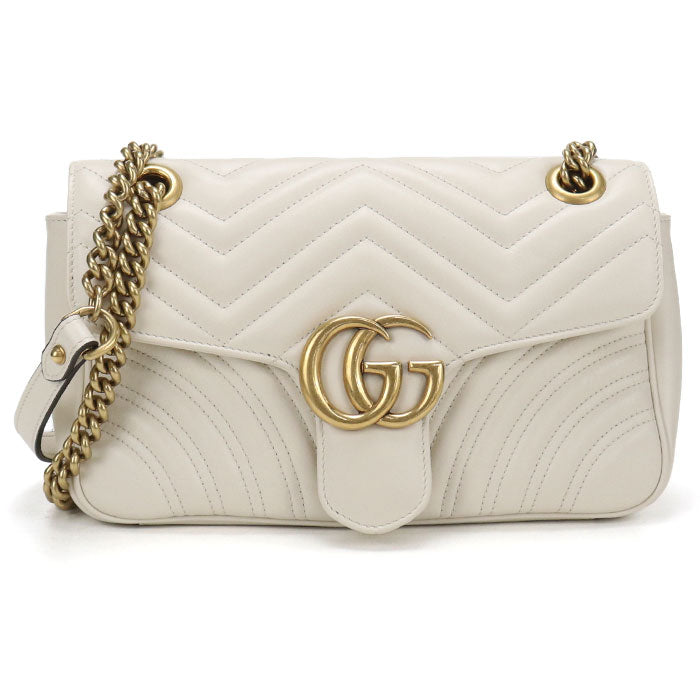 GUCCI GGマーモント キルティング レザー チェーンショルダーバッグ - ホワイト