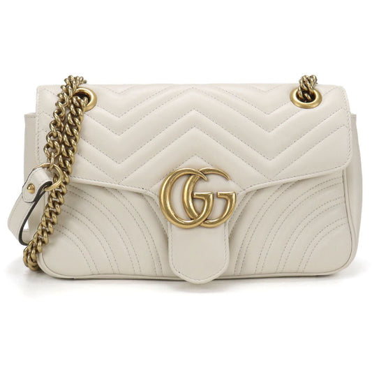 GUCCI GGマーモント キルティング レザー チェーンショルダーバッグ - ホワイト
