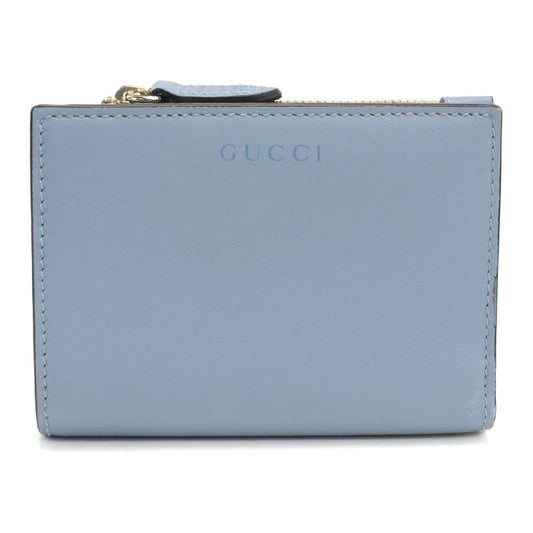 GUCCI GGエンブレム レザー ミディアム ジップウォレット 二つ折り財布 コンパクトウォレット - ブルー