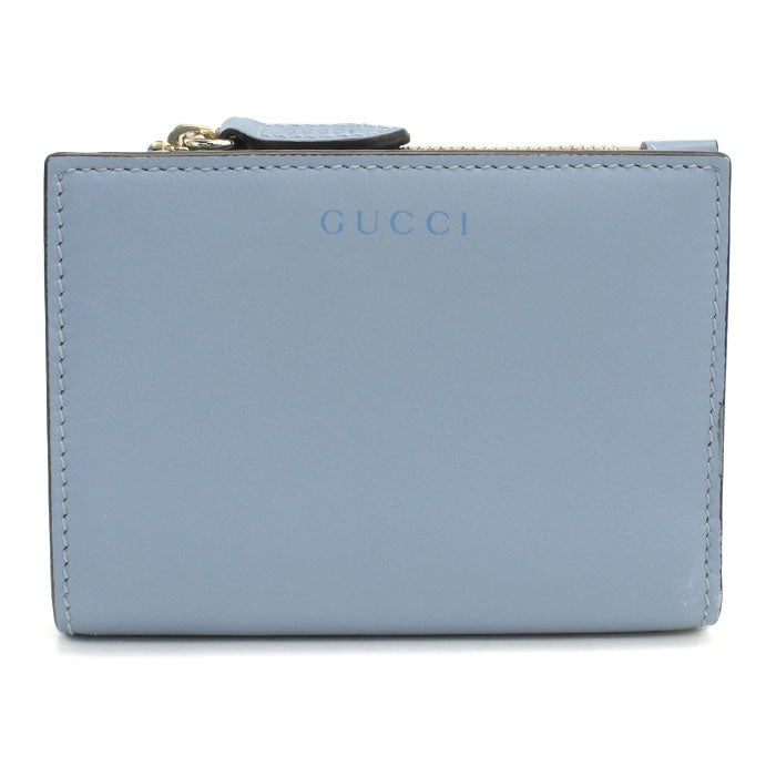 GUCCI GGエンブレム レザー ミディアム ジップウォレット 二つ折り財布 コンパクトウォレット - ブルー