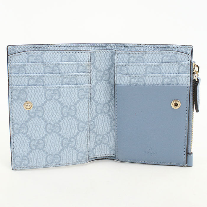 GUCCI GGエンブレム レザー ミディアム ジップウォレット 二つ折り財布 コンパクトウォレット - ブルー