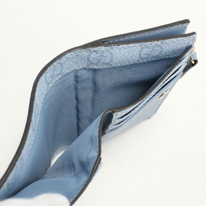 GUCCI GGエンブレム レザー ミディアム ジップウォレット 二つ折り財布 コンパクトウォレット - ブルー