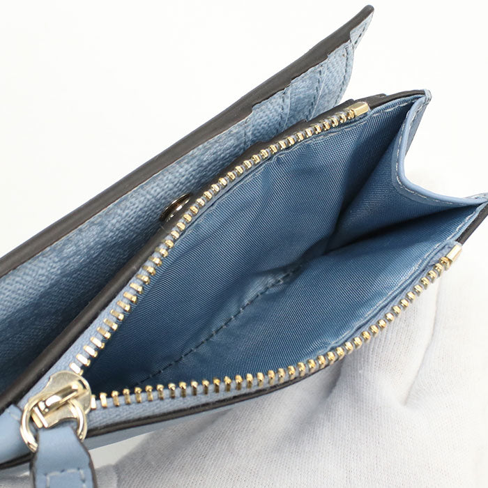 GUCCI GGエンブレム レザー ミディアム ジップウォレット 二つ折り財布 コンパクトウォレット - ブルー