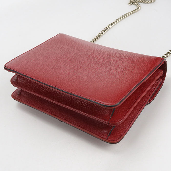 GUCCI インターロッキングG レザー チェーンショルダーバッグ - レッド