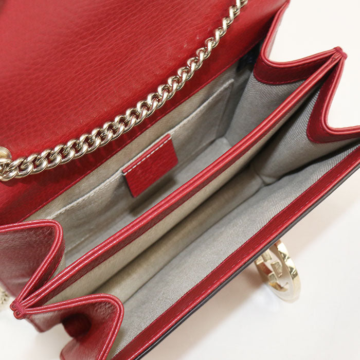 GUCCI インターロッキングG レザー チェーンショルダーバッグ - レッド