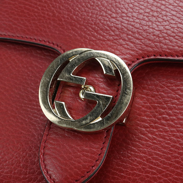 GUCCI インターロッキングG レザー チェーンショルダーバッグ - レッド