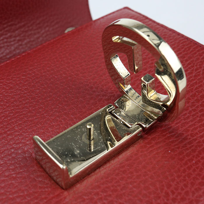 GUCCI インターロッキングG レザー チェーンショルダーバッグ - レッド
