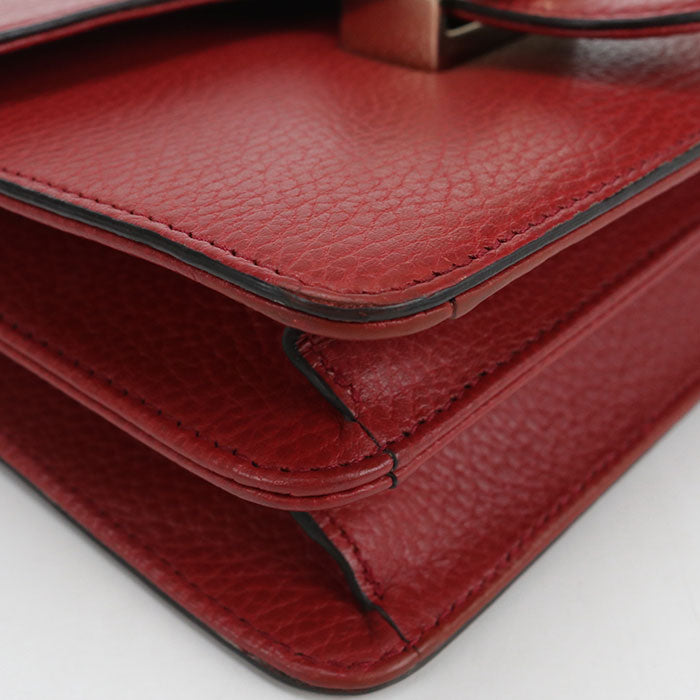 GUCCI インターロッキングG レザー チェーンショルダーバッグ - レッド