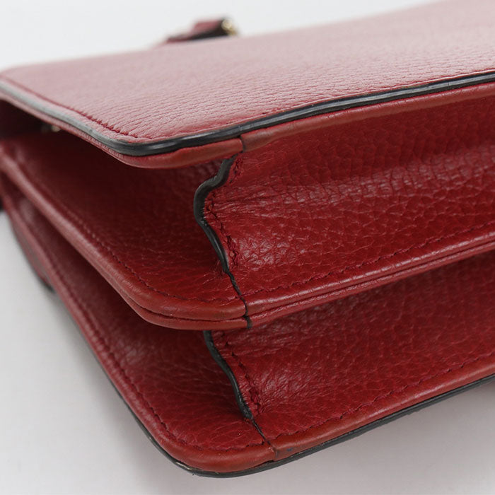 GUCCI インターロッキングG レザー チェーンショルダーバッグ - レッド