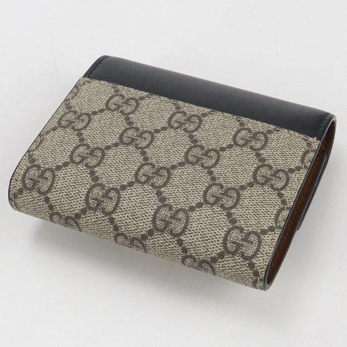 GUCCI パドロック GGスプリーム キャンバス 三つ折り財布 コンパクトウォレット - ベージュ × ブラック