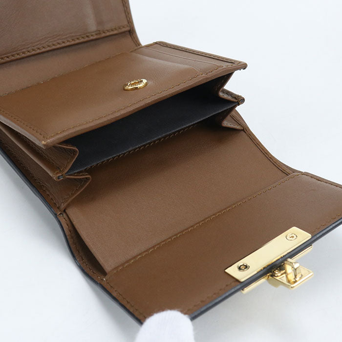 GUCCI パドロック GGスプリーム キャンバス 三つ折り財布 コンパクトウォレット - ベージュ × ブラック