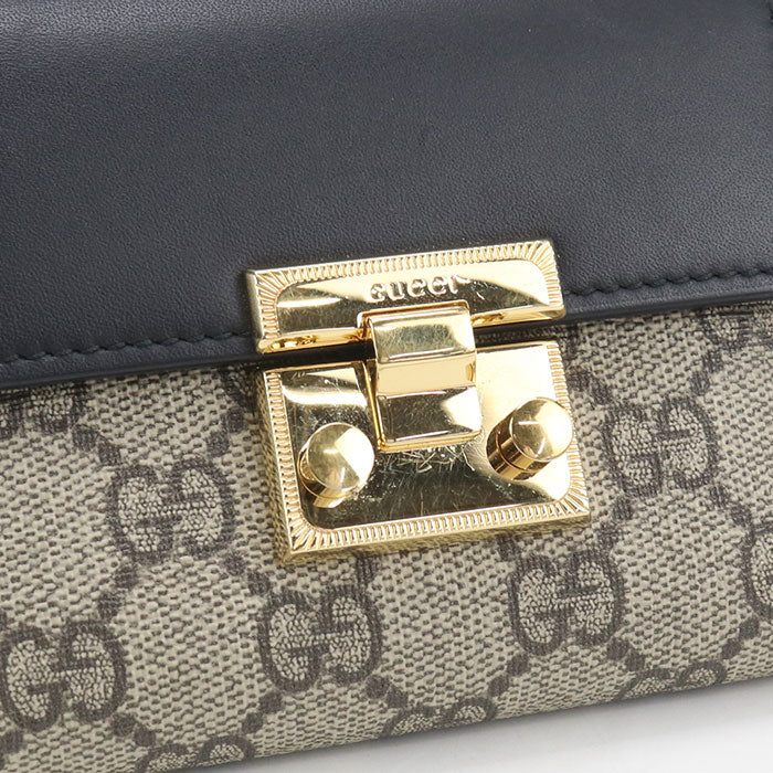 GUCCI パドロック GGスプリーム キャンバス 三つ折り財布 コンパクトウォレット - ベージュ × ブラック