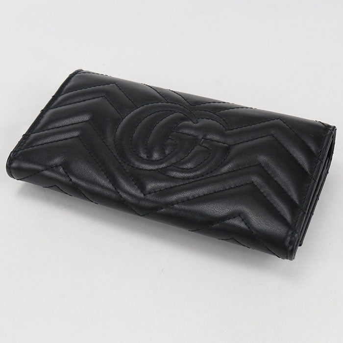 GUCCI GGマーモント マトラッセ レザー 長財布 ロングウォレット - ブラック