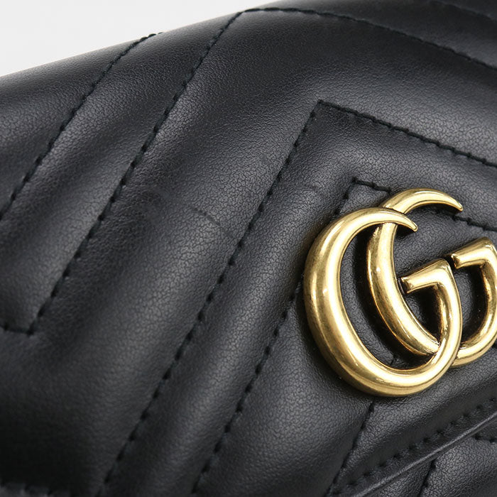 GUCCI GGマーモント マトラッセ レザー 長財布 ロングウォレット - ブラック