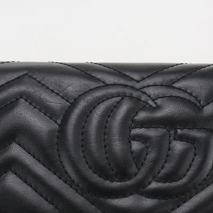 GUCCI GGマーモント マトラッセ レザー 長財布 ロングウォレット - ブラック