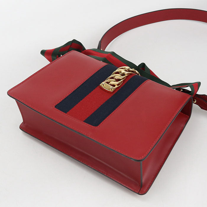 GUCCI シルヴィ カーフレザー ショルダーバッグ - レッド