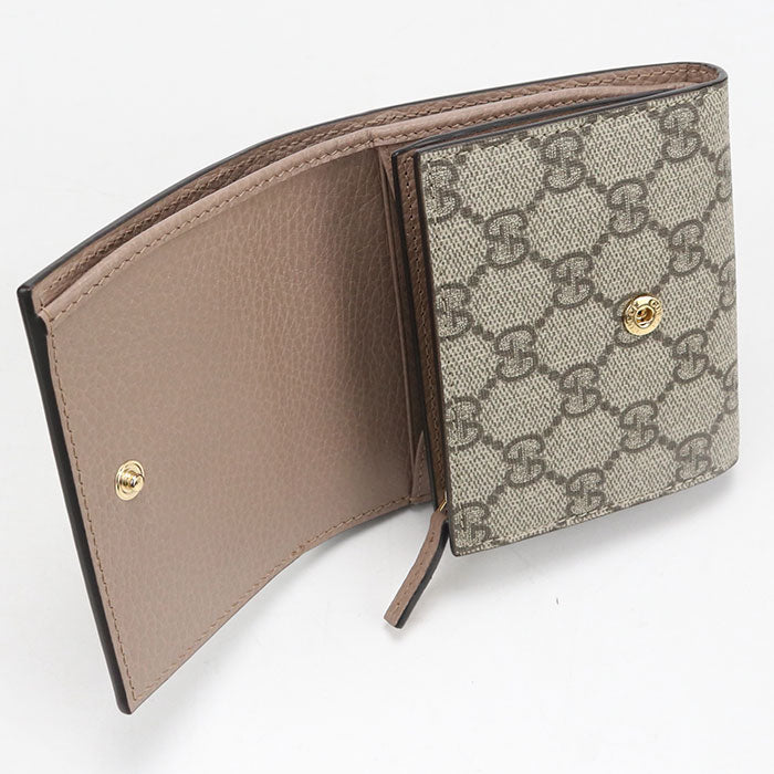 GUCCI GGマーモント ミディアム GGスプリームキャンバス 二つ折り財布 コンパクトウォレット - ベージュ