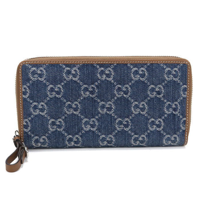 GUCCI GGエンブレム ラウンドファスナー デニム 長財布 ロングウォレット - ブルー