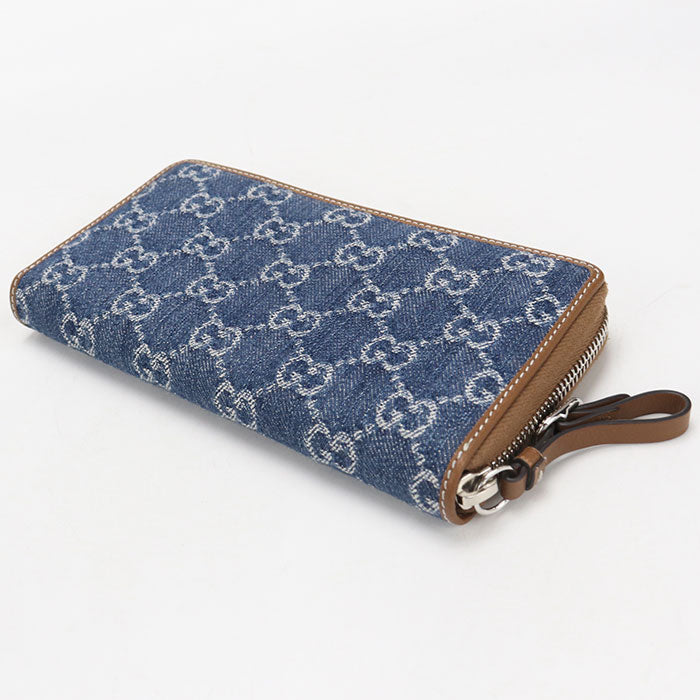 GUCCI GGエンブレム ラウンドファスナー デニム 長財布 ロングウォレット - ブルー