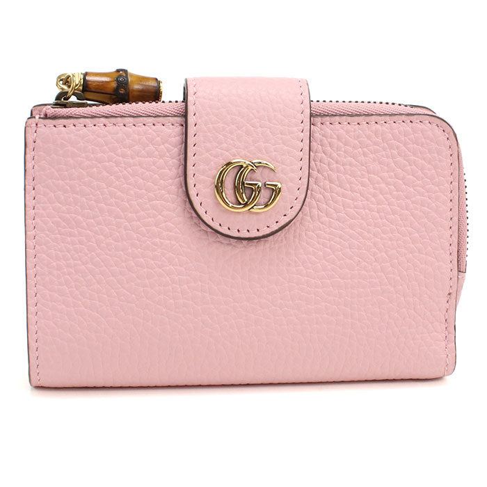 GUCCI【グッチ】 739498 バンブー付 ミディアムウォレット ダブルG 二つ折り財布 レザー レディース