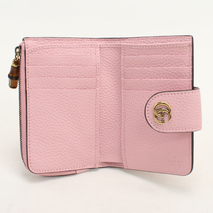 GUCCI【グッチ】 739498 バンブー付 ミディアムウォレット ダブルG 二つ折り財布 レザー レディース
