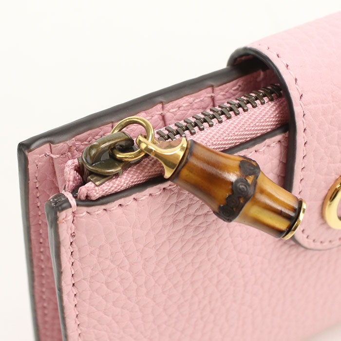 GUCCI【グッチ】 739498 バンブー付 ミディアムウォレット ダブルG 二つ折り財布 レザー レディース