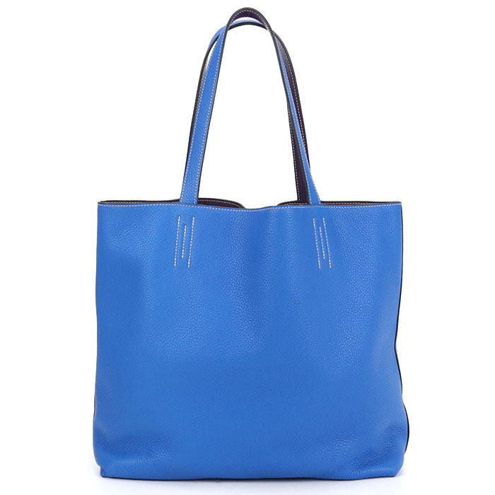 HERMES Double Sens 36 Taurillon Clemence Tote Bag - Blue