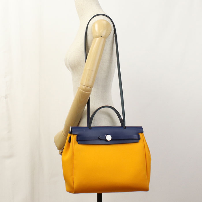 HERMES Airbag Zip PM Toile Officier Tote/Shoulder Bag - Yellow