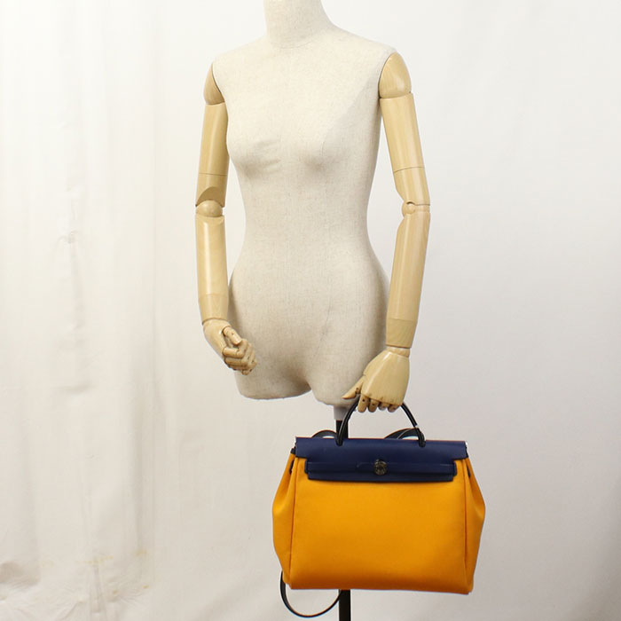 HERMES Airbag Zip PM Toile Officier Tote/Shoulder Bag - Yellow