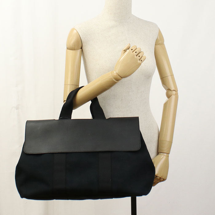 HERMES Valparaiso MM Toile Chevron Handbag - Black