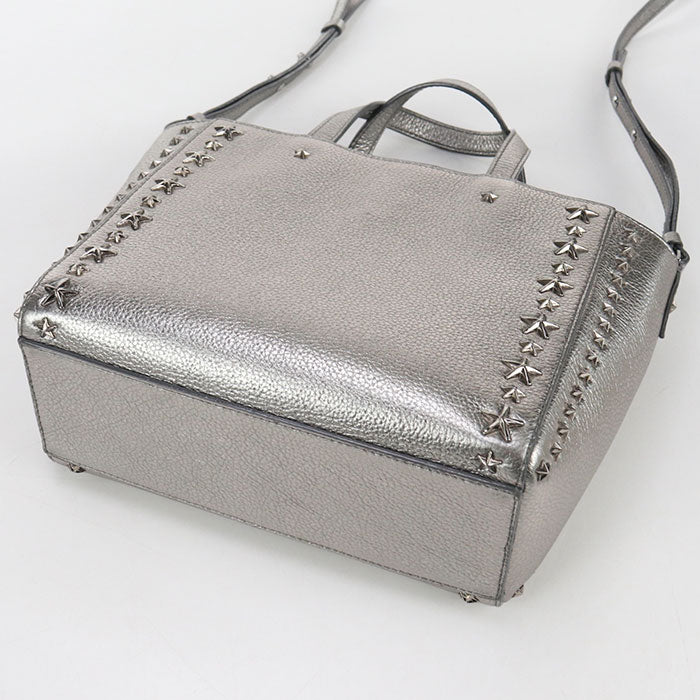 JIMMY CHOO スタースタッズ レザー トートバッグ ショルダーバッグ - シルバー