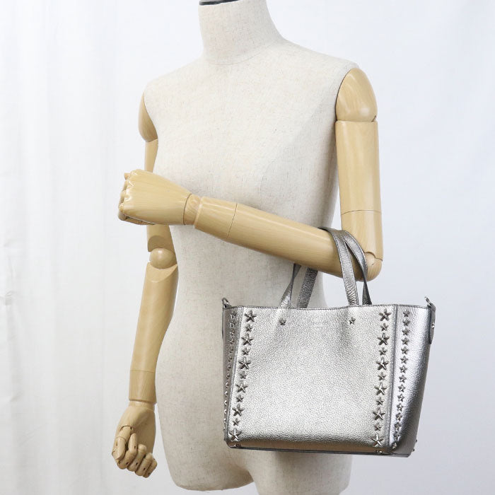 JIMMY CHOO スタースタッズ レザー トートバッグ ショルダーバッグ - シルバー