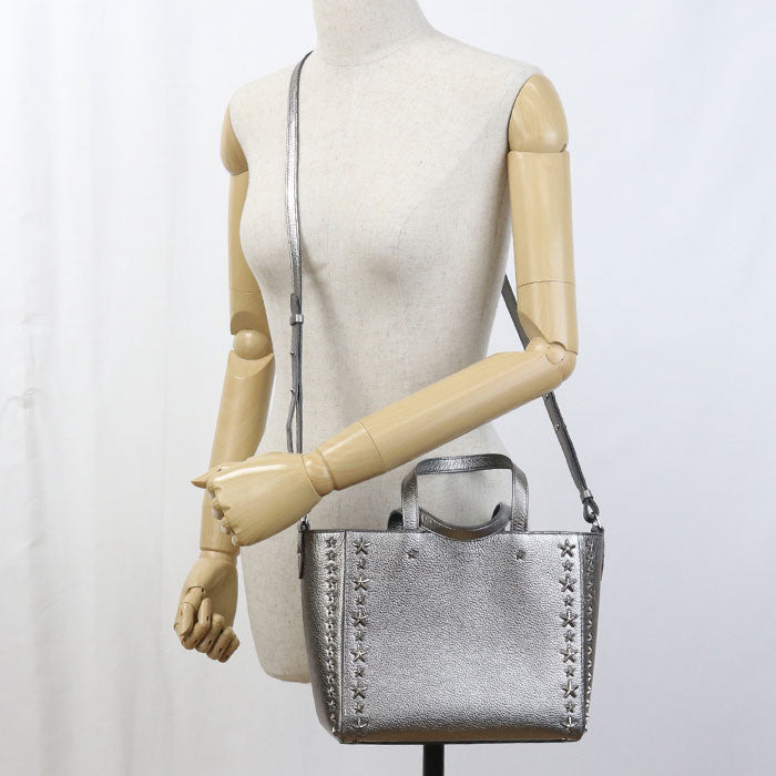 JIMMY CHOO スタースタッズ レザー トートバッグ ショルダーバッグ - シルバー