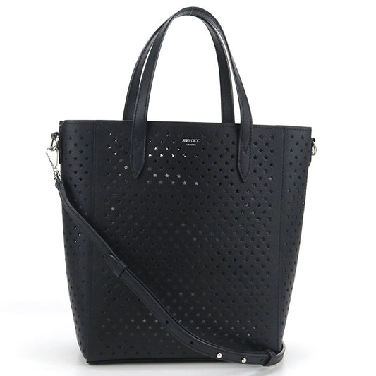 JIMMY CHOO パンチング レザー トートバッグ ショルダーバッグ - ブラック
