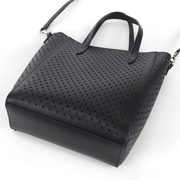 JIMMY CHOO パンチング レザー トートバッグ ショルダーバッグ - ブラック