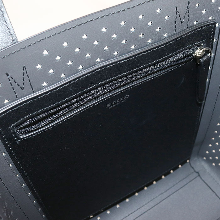 JIMMY CHOO パンチング レザー トートバッグ ショルダーバッグ - ブラック