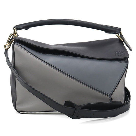 LOEWE ミディアム パズルバッグ カーフ ハンドバッグ ショルダーバッグ - ブラック × グレー