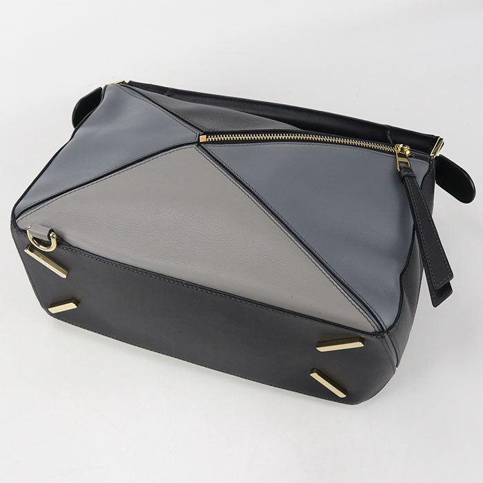 LOEWE Medium Puzzle Bag Calfskin Handbag/Shoulder Bag - Black and Grey
