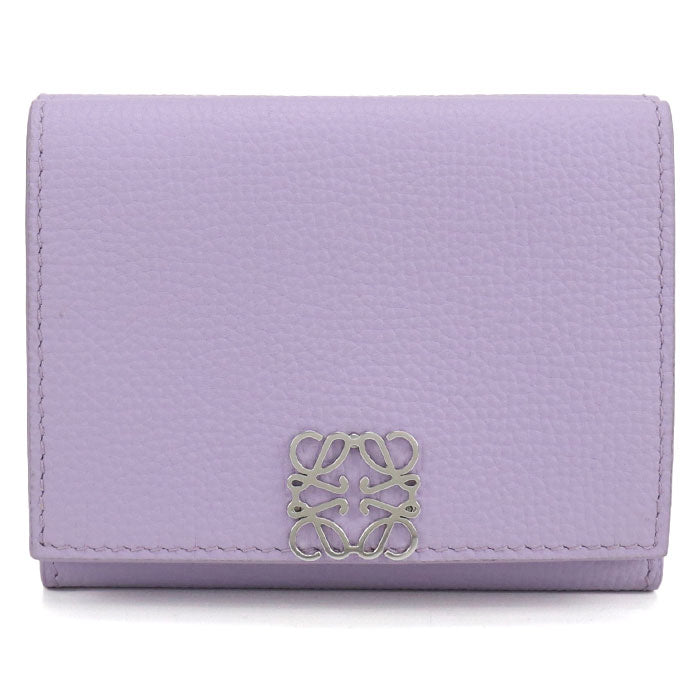 LOEWE Anagram Pebble Grain Calfskin Tri-Fold Compact Wallet - Purple