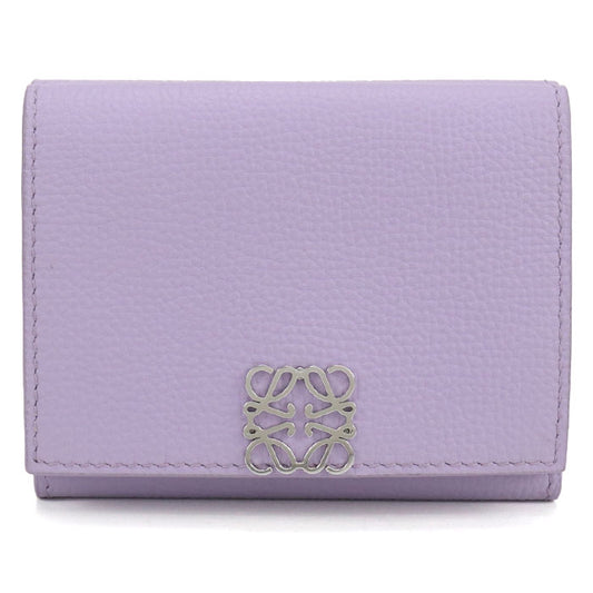 LOEWE Anagram Pebble Grain Calfskin Tri-Fold Compact Wallet - Purple