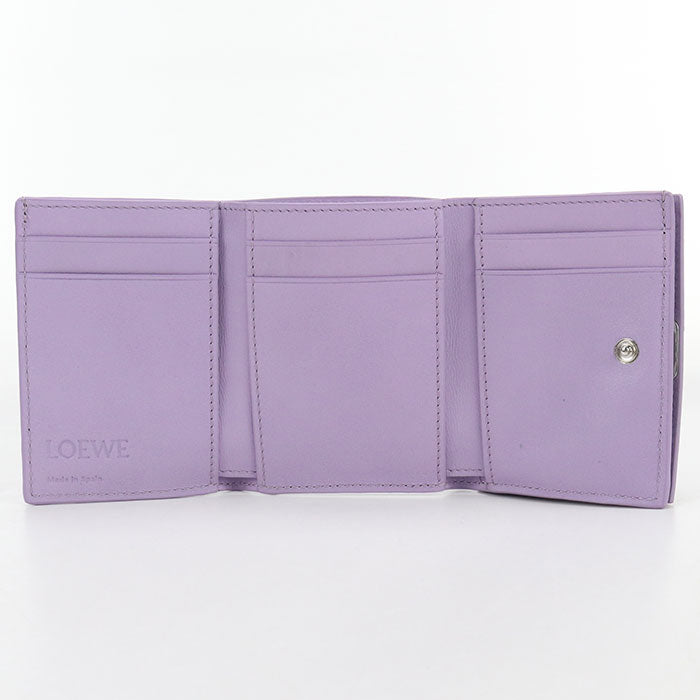 LOEWE Anagram Pebble Grain Calfskin Tri-Fold Compact Wallet - Purple