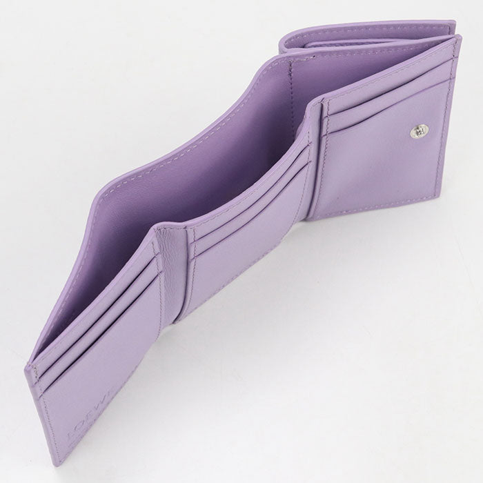 LOEWE Anagram Pebble Grain Calfskin Tri-Fold Compact Wallet - Purple