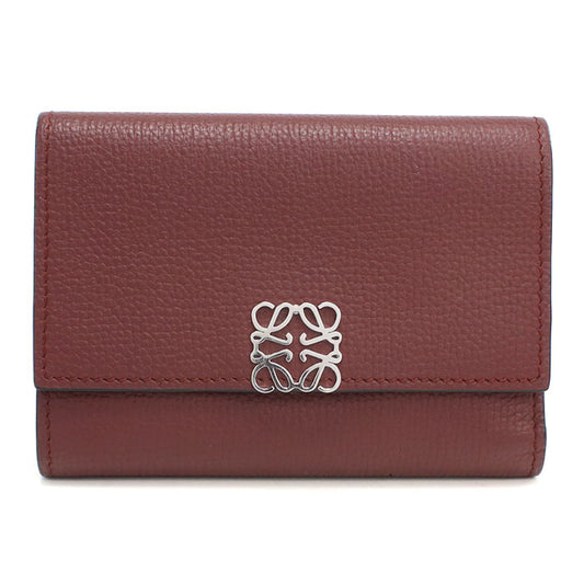 LOEWE Anagram Calfskin Tri-fold Compact Wallet - Wine Red