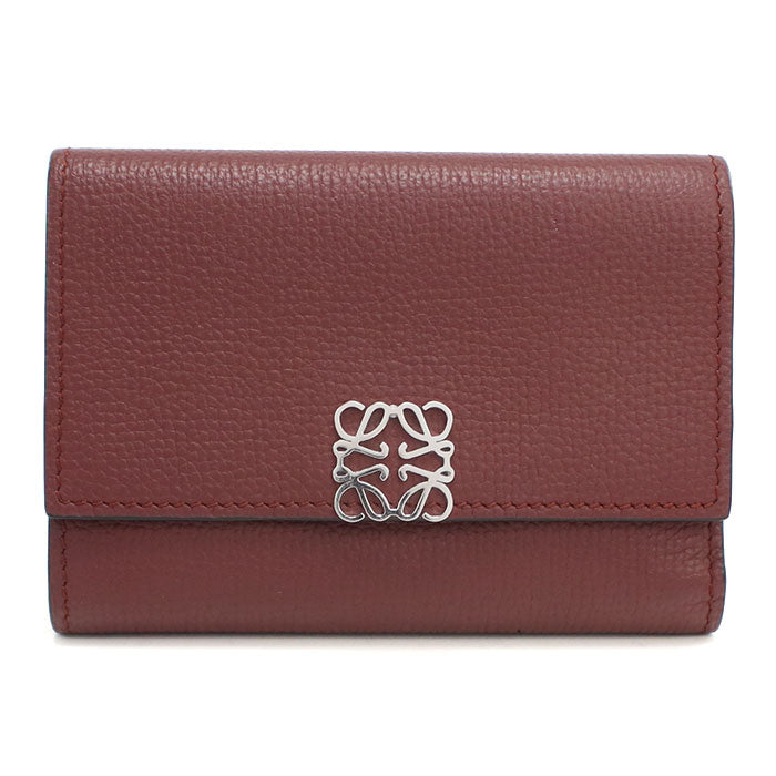 LOEWE Anagram Calfskin Tri-fold Compact Wallet - Wine Red