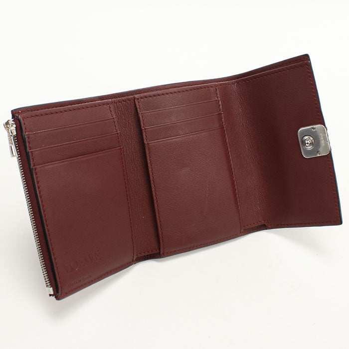 LOEWE Anagram Calfskin Tri-fold Compact Wallet - Wine Red