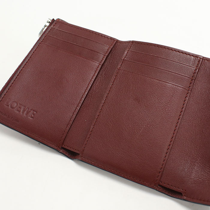 LOEWE Anagram Calfskin Tri-fold Compact Wallet - Wine Red