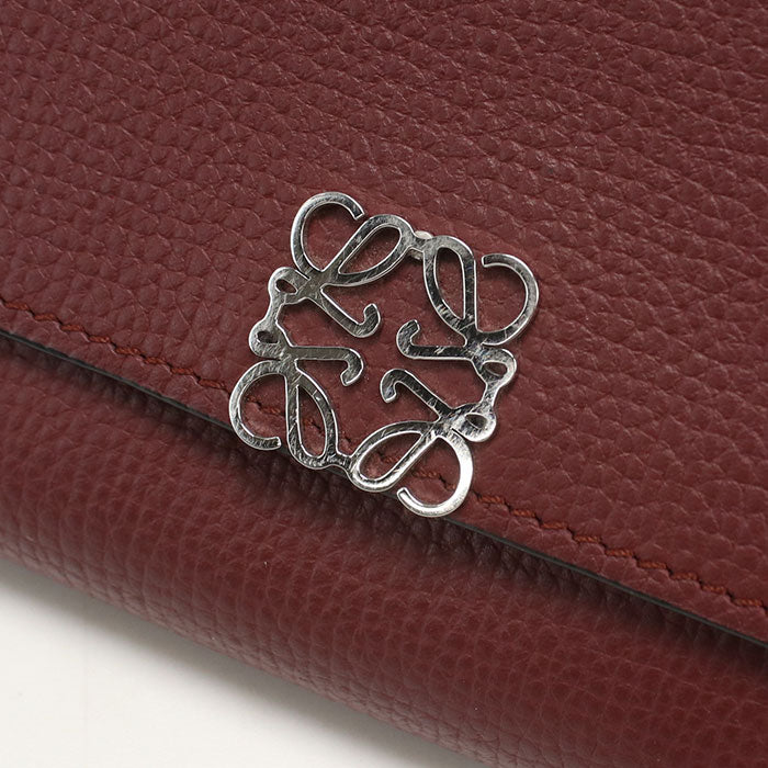 LOEWE Anagram Calfskin Tri-fold Compact Wallet - Wine Red