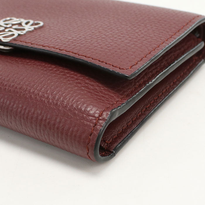 LOEWE Anagram Calfskin Tri-fold Compact Wallet - Wine Red