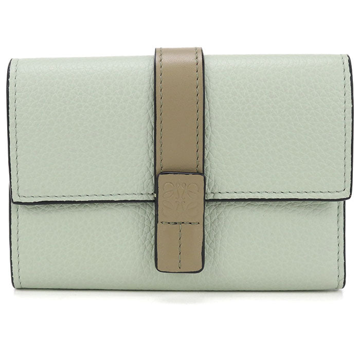 LOEWE Vertical Wallet Small Calfskin Tri-fold Compact Wallet - Green