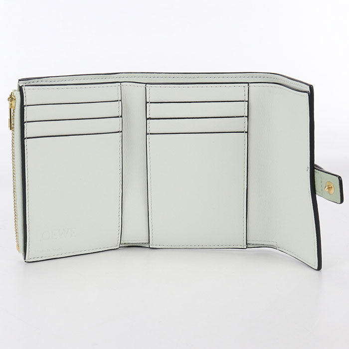 LOEWE Vertical Wallet Small Calfskin Tri-fold Compact Wallet - Green